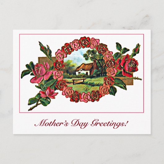 ヴィンテージの母の日の挨拶とバラ ポストカード (正面)