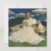 ヴィンテージの母の日、ママと子供たち 招待状 (正面)