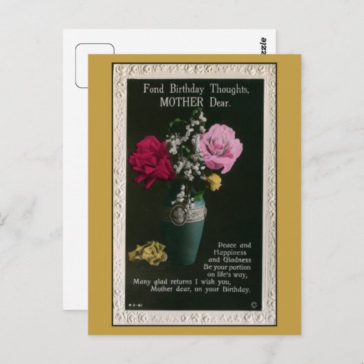 ヴィンテージの母の誕生日、花、詩 ポストカード (正面/裏面)