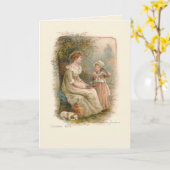 ヴィンテージの母子ピッキングさくらんぼ カード (黄色い花)