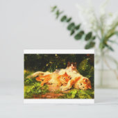 ヴィンテージの母猫と子猫たちよくはしゃぐ ポストカード (スタンド正面)