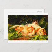 ヴィンテージの母猫と子猫たちよくはしゃぐ ポストカード (正面/裏面)