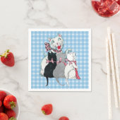 ヴィンテージの母猫と3匹の子猫 ピンクの蝶ネクタイ スタンダードカクテルナプキン (インサイチュ)