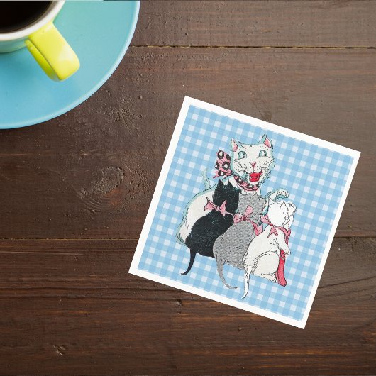 ヴィンテージの母猫と3匹の子猫 ピンクの蝶ネクタイ スタンダードカクテルナプキン