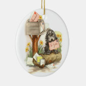 ヴィンテージの毛むくじゃらの小犬とメール セラミックオーナメント (右)