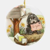 ヴィンテージの毛むくじゃらの小犬とメール セラミックオーナメント (裏面)