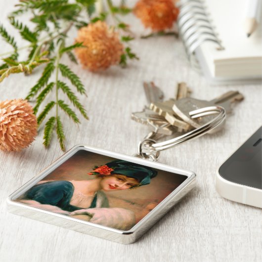 ヴィンテージの毛皮のマフ冬のポートレート キーホルダー (側面)