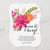 ヴィンテージの民間伝承の花の旗のリボンの結婚式 招待状 (正面/裏面)