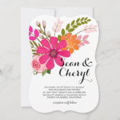 ヴィンテージの民間伝承の花の旗のリボンの結婚式 招待状 (正面)