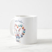 「ヴィンテージの水の色バニーのジャグリングイースターエッグ コーヒーマグカップ (正面左)