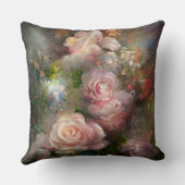 ヴィンテージの水彩テ絵を描ープの柔らかいピンクのバラ クッション (裏面)