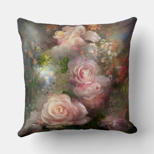 ヴィンテージの水彩テ絵を描ープの柔らかいピンクのバラ クッション (裏面)