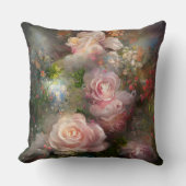 ヴィンテージの水彩テ絵を描ープの柔らかいピンクのバラ クッション (正面)