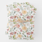 ヴィンテージの水彩バラと緑のパターン ラッピングペーパーシート (インサイチュ)