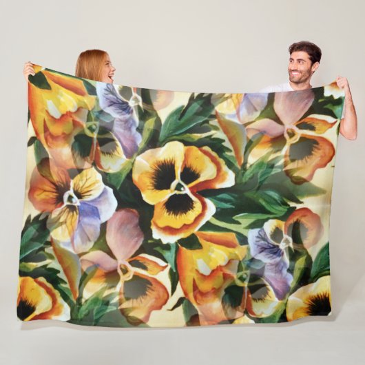 ヴィンテージの水彩パンシーガーデンで暖かい秋 フリースブランケット (インサイチュ)