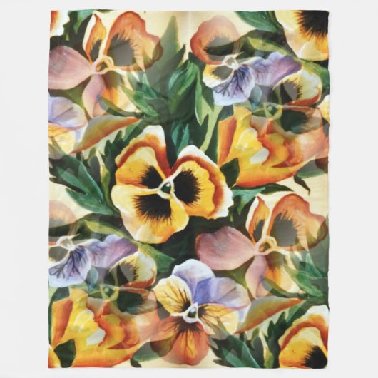 ヴィンテージの水彩パンシーガーデンで暖かい秋 フリースブランケット (正面)