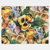 ヴィンテージの水彩パンシーガーデンで暖かい秋 フリースブランケット (正面(横))