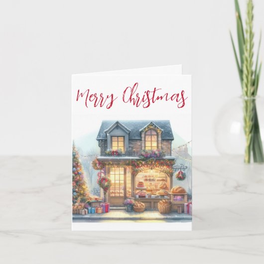 ヴィンテージの水彩メリークリスマスウィンターシーン シーズンカード (正面)