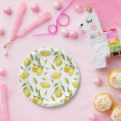 ヴィンテージの水彩レモンと緑のパターン ペーパープレート (パーティー)