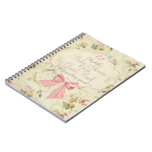 ヴィンテージの水彩画によってはベビーシャワーの来客名簿が開花します ノートブック (左側)