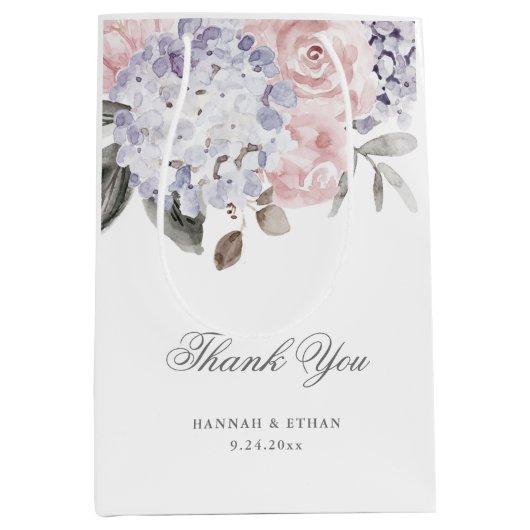 ヴィンテージの水彩画のアジサイおよびバラ結婚する| ミディアムペーパーバッグ (正面)