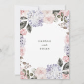 ヴィンテージの水彩画のアジサイおよびバラ結婚する| 招待状 (裏面)