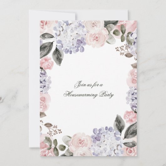 ヴィンテージの水彩画のアジサイ|の引っ越し祝いパーティーのパーティー 招待状 (裏面)