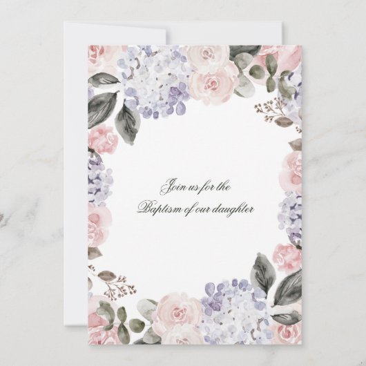 ヴィンテージの水彩画のアジサイ|の洗礼 招待状 (裏面)