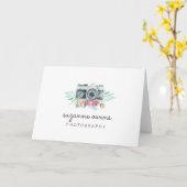 ヴィンテージの水彩画のカメラおよび花のメッセージカード カード (黄色い花)