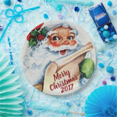 ヴィンテージの水彩画のサンタクロースのメリークリスマス ペーパープレート (パーティー)