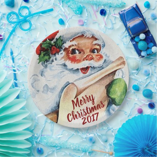 ヴィンテージの水彩画のサンタクロースのメリークリスマス ペーパープレート (パーティー)