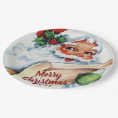 ヴィンテージの水彩画のサンタクロースのメリークリスマス ペーパープレート (アングル)