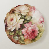 ヴィンテージの水彩画のバラのビクトリア時代の人によっては花柄が開花します ラウンドクッション (裏面)