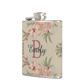 ヴィンテージの水彩画のピンクの花柄 フラスク (左)