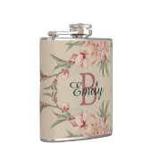 ヴィンテージの水彩画のピンクの花柄 フラスク (右)