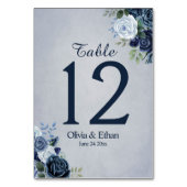 ヴィンテージの水彩画の挨りだらけの青い花柄 テーブルナンバー (正面)