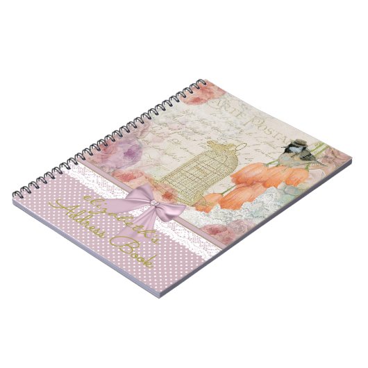 ヴィンテージの水彩画の花および鳥の住所録| ノートブック (左側)