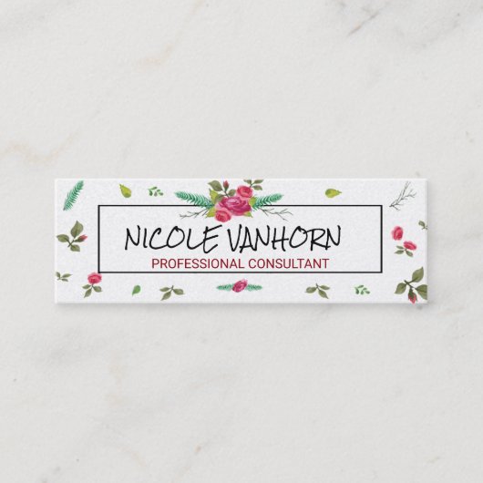 ヴィンテージの水彩画の花柄ばら色パターン訪問 スキニー名刺 (正面)
