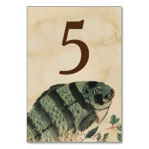 ヴィンテージの水彩画の魚のテーブル数