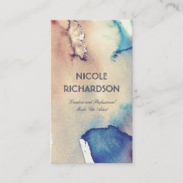 ヴィンテージの水彩画海軍アイボリーおよびティール（緑がかった色）ははねかけます 名刺