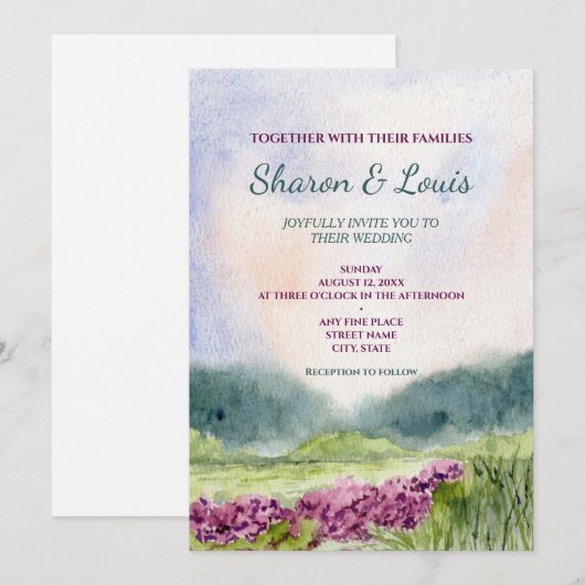 ヴィンテージの水彩画風景ウェディング招待状 招待状 (正面/裏面)