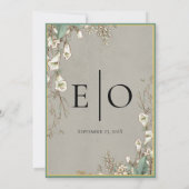 ヴィンテージの水彩白花の緑 セーブザデート (裏面)