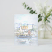 ヴィンテージの水彩船が港に ポストカード (スタンド正面)