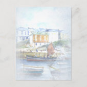 ヴィンテージの水彩船が港に ポストカード (正面)