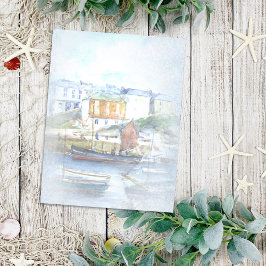 ヴィンテージの水彩船が港に ポストカード