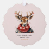 ヴィンテージの水彩鹿と。メリークリスマス オーナメントカード (正面)