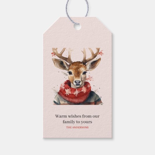 ヴィンテージの水彩鹿と。メリークリスマス ギフトタグ (正面)