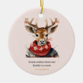 ヴィンテージの水彩鹿と。メリークリスマス セラミックオーナメント (正面)