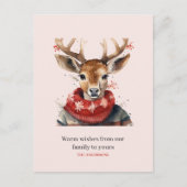 ヴィンテージの水彩鹿と。メリークリスマス ポストカード (正面)