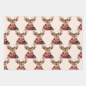 ヴィンテージの水彩鹿と。メリークリスマス ラッピングペーパーシート (正面3)